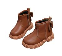 Saxrel Brown Girls Ankle High Boots Kids Cute Bow Tie Designed Side Zipper Fleece Lined School Shoes Pull Tab Waterproof Walking Combat Shoes UK Size 6