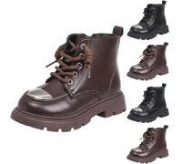 Saxrel Brown Girls Ankle High Boots Kids Pull Tab Anti Collision Stitching Classic Lace Up Side Zipper Shoes Outdoor Walking Combat Shoes UK Size 10.5