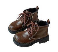 Saxrel Brown Sleek Minimal Ankle High Girls Boots Front Lace Up Side Zipper Kids School Shoes Combat Casual Outing Non-Slip Thick Sole Kids Walking Boots Hiking Footwear Age 7.5 Years