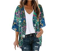 Saxrel Chiffon Summer Kimono Short Sleeve Summer Clothes for Women UK Women's Beach Blouse Black Kimonos Floral Printed Lightweight Casual Ladies Summer Jacket Womens Short Sleeve Cardigans