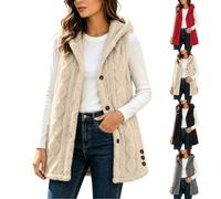 Saxrel Fleece womens Gilet Hooded Warmth Waistcoat - Jacquard Button Front Sleeveless Body Warmer with Pockets for Daily Commuting Walking Outing Layering & Winter Wear S-5XL