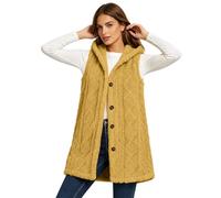 Saxrel Fleece womens Gilet Hooded Warmth Waistcoat - Jacquard Button Front Sleeveless Body Warmer with Pockets for Daily Commuting Walking Outing Layering & Winter Wear S-5XL
