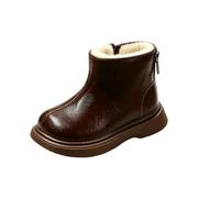 Saxrel Girls Ankle High Boots Back Zip Fleece Lined School Shoes 2-10 Years | Faux Leather Winter Warm Walking Boots Non Slip Flat Sole Round Toe Footwear School Outdoor Hiking Travel Party Streetwear