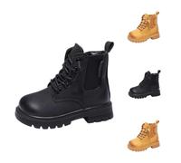 Saxrel Girls Chelsea Ankle Boots Elastic Side Thick Sole School Shoes | Round Toe Lace Up Front Pull Tab Back Walking Boots Casual Outdoor Sports Shoes Everyday Travel Trips Hiking Bike Running