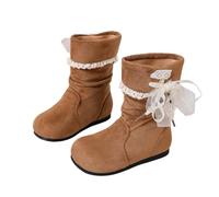 Saxrel Girls Faux Suede Mid-Calf Boots Cute Accents Winter Warm Shool Shoes | Fleece Lined Princess Boots Round Toe Non Slip Sole Footwear Walking Hiking Holiday Travel Outdoor Streetwear Everyday Wear
