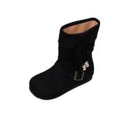 Saxrel Girls Faux Suede Mid-Calf Boots Cute Accents Winter Warm Shool Shoes | Fleece Lined Princess Boots Round Toe Non Slip Sole Footwear Walking Hiking Holiday Travel Outdoor Streetwear Everyday Wear