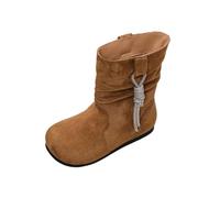 Saxrel Girls Faux Suede Mid-Calf Boots Cute Accents Winter Warm Shool Shoes | Fleece Lined Princess Boots Round Toe Non Slip Sole Footwear Walking Hiking Holiday Travel Outdoor Streetwear Everyday Wear