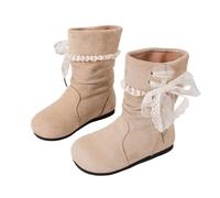 Saxrel Girls Faux Suede Mid-Calf Boots Cute Accents Winter Warm Shool Shoes | Fleece Lined Princess Boots Round Toe Non Slip Sole Footwear Walking Hiking Holiday Travel Outdoor Streetwear Everyday Wear