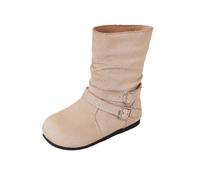 Saxrel Girls Faux Suede Mid-Calf Boots Cute Accents Winter Warm Shool Shoes | Fleece Lined Princess Boots Round Toe Non Slip Sole Footwear Walking Hiking Holiday Travel Outdoor Streetwear Everyday Wear