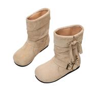 Saxrel Girls Faux Suede Mid-Calf Boots Cute Accents Winter Warm Shool Shoes | Fleece Lined Princess Boots Round Toe Non Slip Sole Footwear Walking Hiking Holiday Travel Outdoor Streetwear Everyday Wear