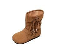 Saxrel Girls Faux Suede Mid-Calf Boots Cute Accents Winter Warm Shool Shoes | Fleece Lined Princess Boots Round Toe Non Slip Sole Footwear Walking Hiking Holiday Travel Outdoor Streetwear Everyday Wear