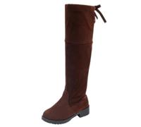 Saxrel Girls Knee High Boots Faux Suede Low Heel School Shoes 4-14 Years | Tie Back Knee Length Boots Slim Pull On Walking Footwear For Birthday Parties School Outdoor Walking Travelling Dress Outfits