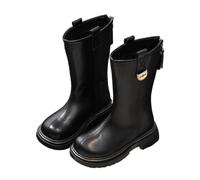 Saxrel Girls Mid Calf Boots Faux Leather Thick Sole School Shoes 4-13 Years | Vintage Back Zipper Pull Tab Dress Chelsea Boots Non Slip Sole Footwear For School Outdoor Walking Hiking Riding Travelling