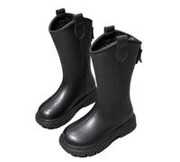 Saxrel Girls Mid Calf Boots Faux Leather Thick Sole School Shoes 4-13 Years | Vintage Back Zipper Pull Tab Dress Chelsea Boots Non Slip Sole Footwear For School Outdoor Walking Hiking Riding Travelling