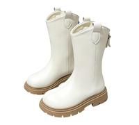 Saxrel Girls Mid Calf Boots Faux Leather Thick Sole School Shoes 4-13 Years | Vintage Back Zipper Pull Tab Dress Chelsea Boots Non Slip Sole Footwear For School Outdoor Walking Hiking Riding Travelling