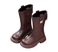 Saxrel Girls Mid Calf Boots Faux Leather Thick Sole School Shoes 4-13 Years | Vintage Back Zipper Pull Tab Dress Chelsea Boots Non Slip Sole Footwear For School Outdoor Walking Hiking Riding Travelling