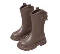 Saxrel Girls Mid Calf Boots Faux Leather Thick Sole School Shoes 4-13 Years | Vintage Back Zipper Pull Tab Dress Chelsea Boots Non Slip Sole Footwear For School Outdoor Walking Hiking Riding Travelling