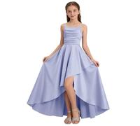 Saxrel Girls Princess Dress Satin Square Neck High Low Dress - Adjustable Spaghetti Strap Formal Ball Gown A-Line Dress 5-13 Years for Weddings School Prom Graduation Holiday Birthday Party