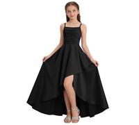 Saxrel Girls Princess Dress Satin Square Neck High Low Dress - Adjustable Spaghetti Strap Formal Ball Gown A-Line Dress 5-13 Years for Weddings School Prom Graduation Holiday Birthday Party