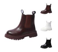 Saxrel Girls School Boots Patent Leather Chelsea Ankle High Walking Boots - Pull-On Elastic Side Zipper Non-Slip Soke Hiking Shoes for Daily Schoool Commute Outdoor Sports 4-11 Years