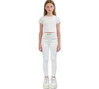 Saxrel Girls' Spring Slim Denim Pants High-Stretch Skinny-Leg Jeans - Casual School Trousers for Daily & School Wear Kid's Full Length Sportswear Button Denim Joggers