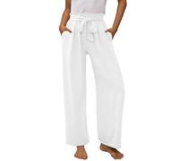 Saxrel Girls Trousers High Waist Belt Plain Casual Workout Hiking White Teen Girl Joggers Long Straight Leg Activewear Child Trousers 13 Years Pant for Kids