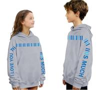 Saxrel Gray Kids' Y2K Hoodies Oversized Cute School Jumpers - I Love You This Much Funny Print Hooded Sweatshirt Casual Outing Sweatshirt for Boys & Girls for Daily/School Wear 13 Years