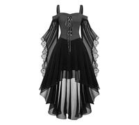 Saxrel Halloween Gothic Dress for Women - Black Victorian Vampire Medieval Dresses 3/4 Chiffon Sleeve Renaissance Steampunk Witches Lace Up Corset Party Outfit