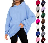 Saxrel Hoodies for Women UK Solid Oversized Drawstring Hoodie - Pullover Tops with Kangaroo Pocket Long Sleeve Hooded Sweatshirt for Gym Workout Office Commute Work Casual Wear S-5XL