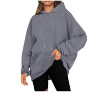 Saxrel Hoodies for Women UK Solid Oversized Drawstring Hoodie - Pullover Tops with Kangaroo Pocket Long Sleeve Hooded Sweatshirt for Gym Workout Office Commute Work Casual Wear S-5XL