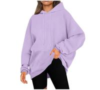 Saxrel Hoodies for Women UK Solid Oversized Drawstring Hoodie - Pullover Tops with Kangaroo Pocket Long Sleeve Hooded Sweatshirt for Gym Workout Office Commute Work Casual Wear S-5XL