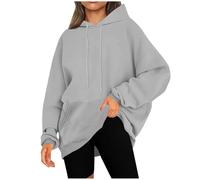 Saxrel Hoodies for Women UK Solid Oversized Drawstring Hoodie - Pullover Tops with Kangaroo Pocket Long Sleeve Hooded Sweatshirt for Gym Workout Office Commute Work Casual Wear S-5XL