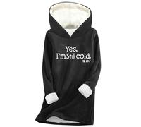 Saxrel Hoodies for Women UK Yes I'm Still Cold Print Black Ladies Fleece Lined Hoodies Velvet Sherpa Sweatshirt Tunic Tops Winter Warm Thickened Pullover Sweater Fuzzy Activewear Jumpers