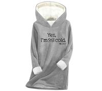 Saxrel Hoodies for Women UK Yes I'm Still Cold Print Gray Ladies Fleece Lined Hoodies Velvet Sherpa Sweatshirt Tunic Tops Winter Warm Thickened Pullover Sweater Fuzzy Activewear Jumpers