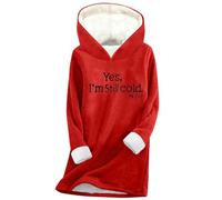 Saxrel Hoodies for Women UK Yes I'm Still Cold Print Red Ladies Fleece Lined Hoodies Velvet Sherpa Sweatshirt Tunic Tops Winter Warm Thickened Pullover Sweater Fuzzy Activewear Jumpers