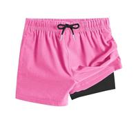 Saxrel Hot Pink Girls' Lightweight 2-in-1 Swim Shorts - Double-Layered Swimming Trunks Quick Dry School Sports Pants with Pockets for Beach Trips, Pool Days,Travel 12 Years
