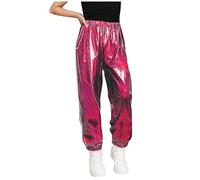 Saxrel Hot Pink Girls' Metallic Harem Trousers - Elasticated Cuffs Stage Pants Performance Clothes Long Straight Kids Trousers with Pockets for Jazz, Hip-Hop,School Plays 13 Years