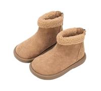 Saxrel Khaki Ankle High Classic Snow Boots Girls Faux Suede Plush Fleece Lined Warm School Shoes Round Toe Back Zipper Kids Riding Boots Casual Outing Anti-Slip Thick Sole Footwear UK Size 10