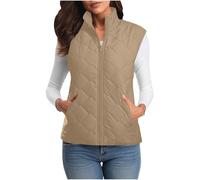 Saxrel Khaki Women Vest-Ladies Lightweight Sleeveless Jacket Waistcoat Quilted Padded Winter Warm Gilet UK Zipper Puffer Coat Bomber Jacket Thermal Body Warmer
