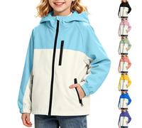 Saxrel Kids Waterproof Jacket Color Block Hooded Girls Raincoat - Full Zip Rain Coats with Pockets Windproof Lightweight Jackets for Rainy Day School Outdoor Camping Hiking 5 Years
