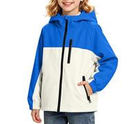 Saxrel Kids Waterproof Jacket Color Block Hooded Girls Raincoat - Full Zip Rain Coats with Pockets Windproof Lightweight Jackets for Rainy Day School Outdoor Camping Hiking 5 Years