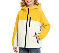 Saxrel Kids Waterproof Jacket Color Block Hooded Girls Raincoat - Full Zip Rain Coats with Pockets Windproof Lightweight Jackets for Rainy Day School Outdoor Camping Hiking 5 Years