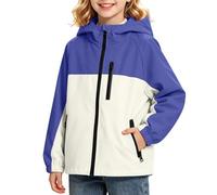 Saxrel Kids Waterproof Jacket Color Block Hooded Girls Raincoat - Full Zip Rain Coats with Pockets Windproof Lightweight Jackets for Rainy Day School Outdoor Camping Hiking 5 Years