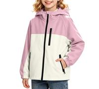 Saxrel Kids Waterproof Jacket Color Block Hooded Girls Raincoat - Full Zip Rain Coats with Pockets Windproof Lightweight Jackets for Rainy Day School Outdoor Camping Hiking 5 Years