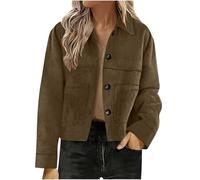Saxrel Ladies Faux Suede Bomber Coat Brown Women's UK Turndown Collar Jacket Outerwear Button Down Winter Warm Short Coat Overcoat Outdoor Sports Hiking