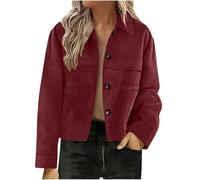 Saxrel Ladies Faux Suede Bomber Coat Wine Women's UK Turndown Collar Jacket Outerwear Button Down Winter Warm Short Coat Overcoat Outdoor Sports Hiking
