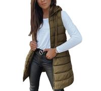 Saxrel Ladies Gilet Casual Sport Outerwear Puffy Coffee Bodywarmer Womens Body Warmer Quilted Sleeveless Jacket Puffer Vests Stand Collar Hooded Winter Coat Zipper Button Slit Hem Ladies Waistcoat