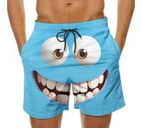 Saxrel Light Blue Men's Cute Cartoon Smile Face Print Beach Shorts Quick-Dry Swimming Trunks - Summer Y2K Pants with Pockets Funny Swim Shorts for Vocation Running Hiking Sportswear