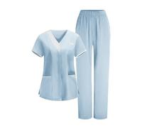 Saxrel Light Blue Women's Care Worker Scrubs Uniforms Sets Short-Sleeve V-Neck Top & Pants Scrub Sets - Ladies Medical Tunic and Trousers Comfort Workwear Lightweight Healthcare Suits