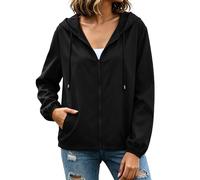 Saxrel Lightweight Waterproof Jacket for Women Travel Cycling Rain Coats - Zip Front, Long Sleeve Windbreaker Water-Resistant Hooded Jacket for Hiking Rainy Commute Camping Trips Walking Size S-3XL